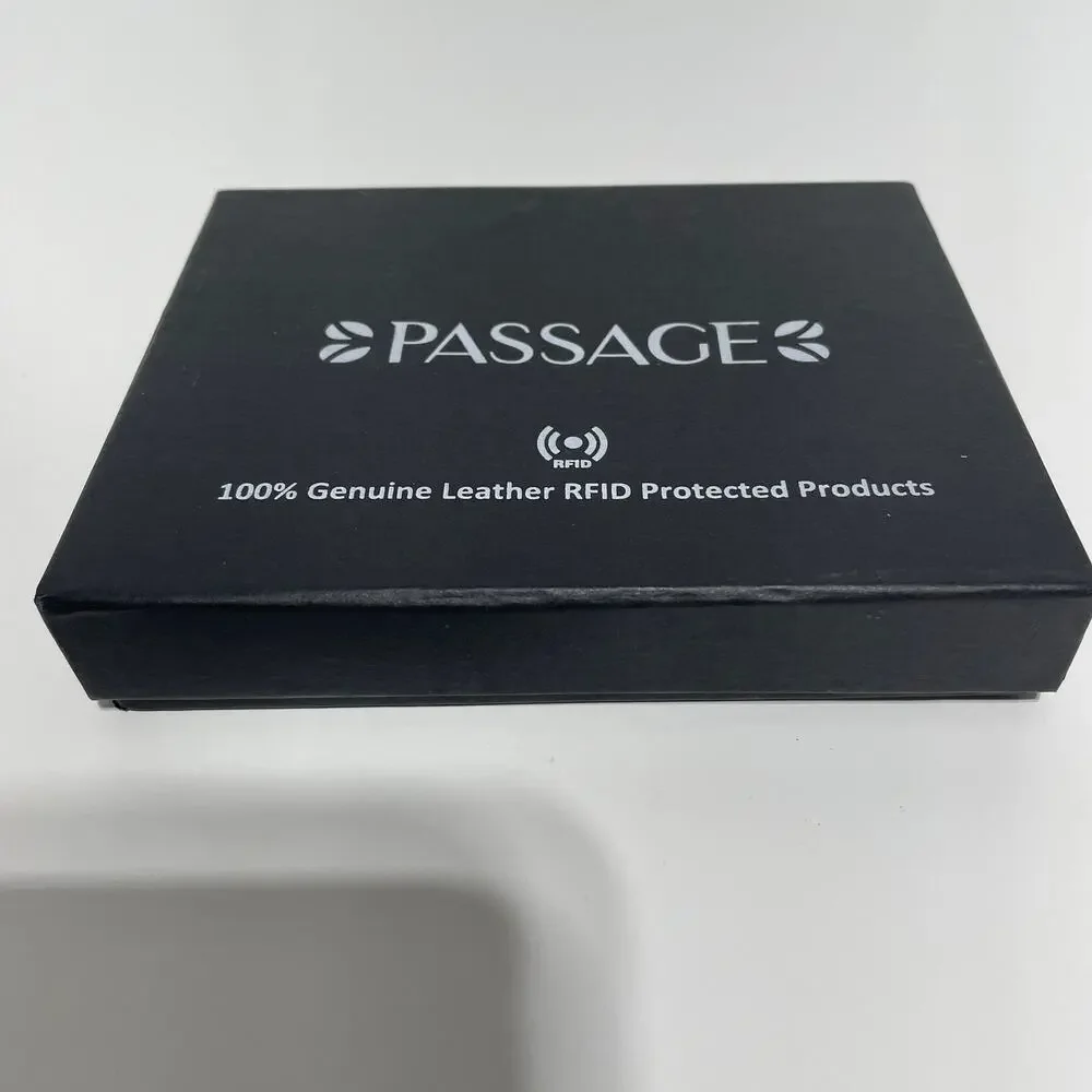 Mens‎ Passage Blue Stripe Leather RFID Wallet in Gift Box 3.5x4.5